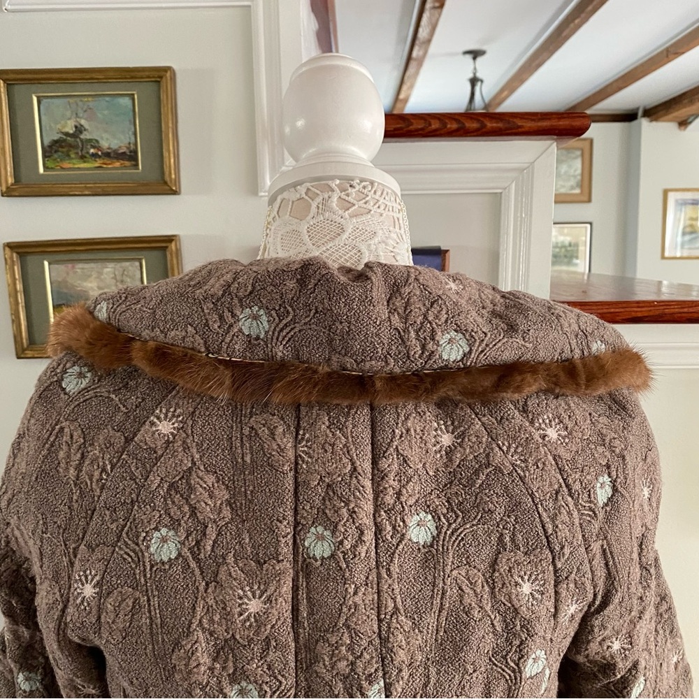 HANII Y Wool Blend Brown Embroidered Jacket Blazer Fur Collar - Picture 5 of 8